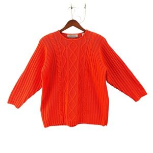 Vintage Karen Scott Cable Knit Chunky Sweater Womens Orange Long‎ Sleeve Size L